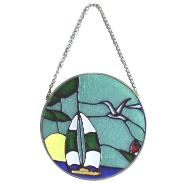 Hand Painted Glass Sailboat Suncatchers